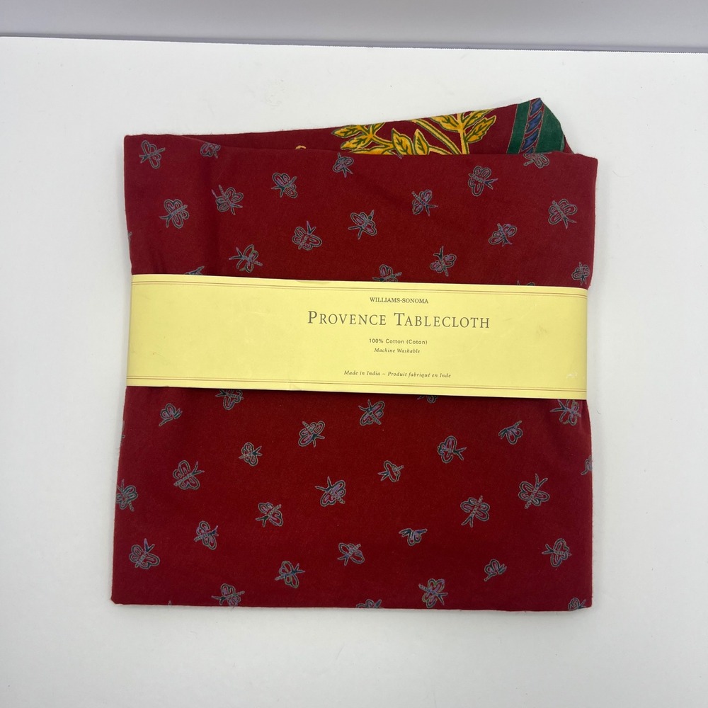 Williams-Sonoma Red Provence Tablecloth 70" Round Brick Red Bees Cotton Floral